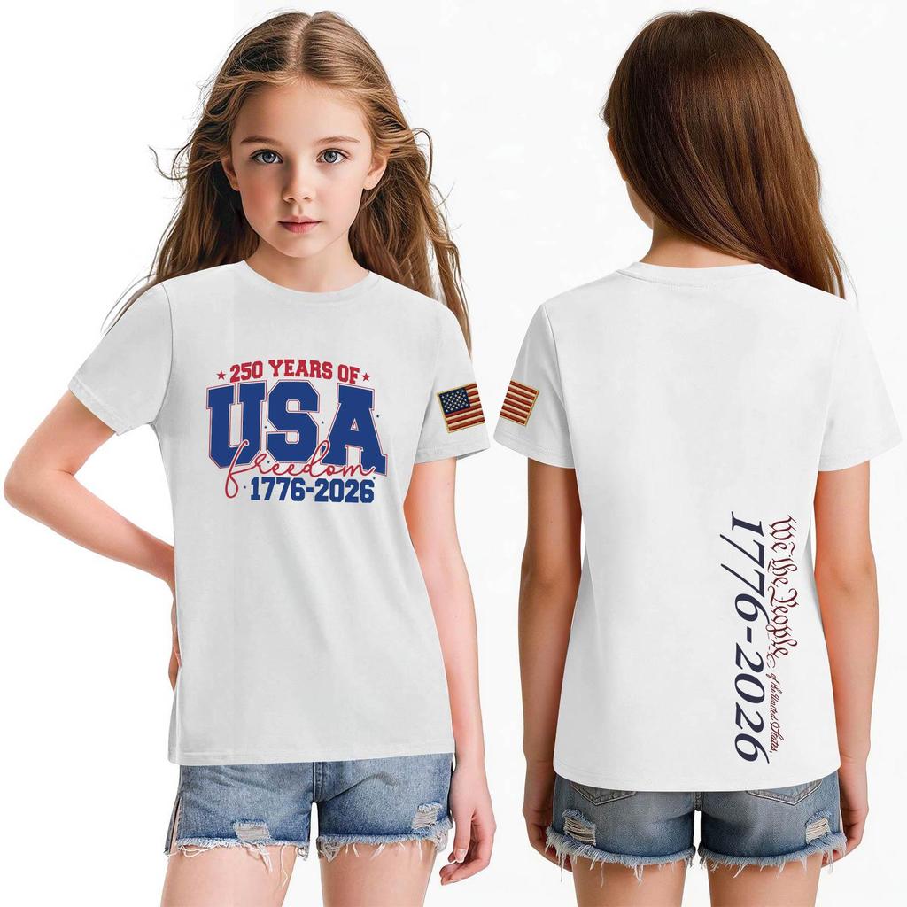 Fashionable Round Neck Short Sleeve Work Clothes Printed Tops For KID Summer Tops
