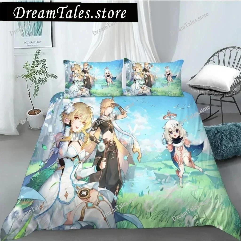 Genshin Impact Bettwäsche-Set Einzelbett Twin Full Queen King Size Bettwäsche-Set für Erwachsene Kinder Schlafzimmer Bettbezug-Sets 3D-Druck Spiel Bettlaken36