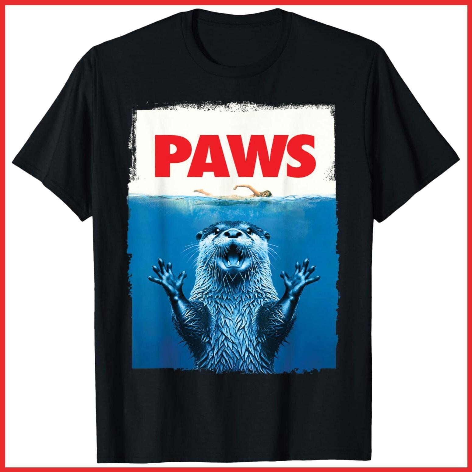 Paws Otter Funny Otter Lover Gifts Black Cotton T-Shirt S-5XL M