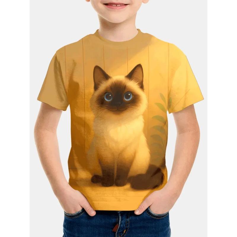T-shirt Estiva per Bambini con Stampa 3D Girocollo Moda Versatile Traspirante Tendenza Casual