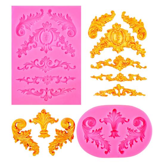 3Pcs Baroque Style Silicone Mold Flexible Non-Stick Flower Lace Mold Fondant Chocolate Decorating Tools for Wedding Birthday