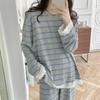 2024 Herbst Neue Damen Nachtwäsche Locker Geschnitten Lässige Hauskleidung Gestreift Schlichte Blümchenkante Koreanischer Stil Pyjama Set