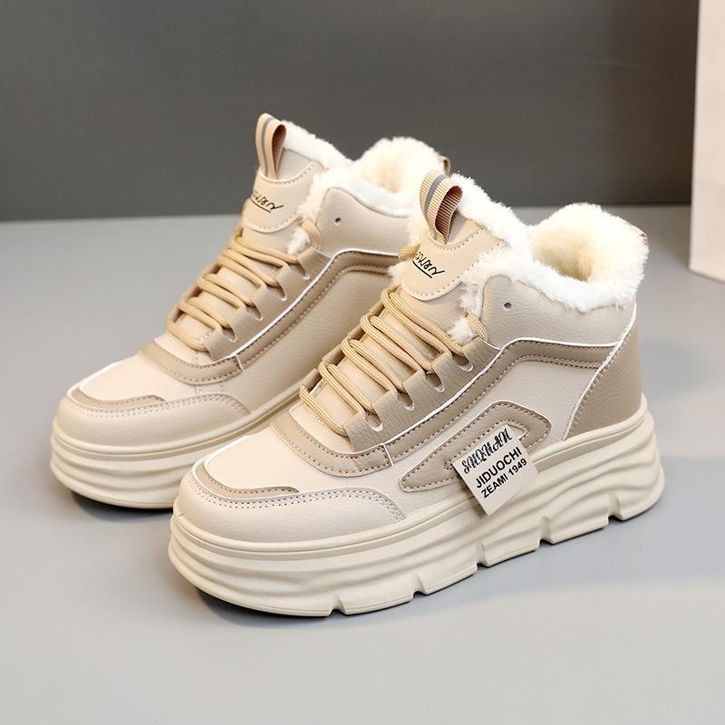 Women's shoes 2025 winter new velvet cotton shoes warm student board shoes inner height increase muffin shoes casual