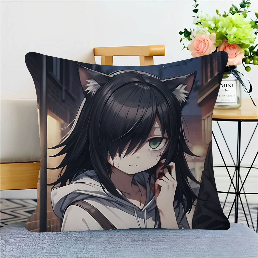 Anime T-Tomoko-Kuroki Decorative Room Aesthetics Pillow Case Home Decor Bedroom Sofa Bed Couch Pillow Cover 45x45