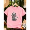 Kids Crewneck Short Sleeve T-Shirt, Cute Cat Print Casual Tee for Spring Summer