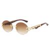 Leopard Round Frameless Trimmed Wooden Foot Sunglasses Sunglasses Sunglasses