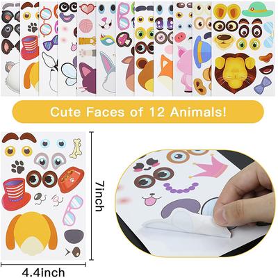 12 Feuilles Autocollants Visage Enfants Autocollants DIY Visage Animal Autocollants Entraînement à la Reconnaissance pour Enfants Jouet Éducatif