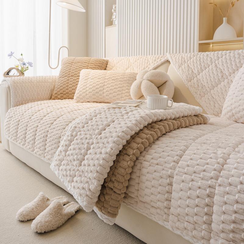 Cream Wind Plush Sofa Cushion Autumn And Winter  New Plush Seat Cushion Leather Straight Row Advanced Sense Non-Slip Cover Cover Cloth