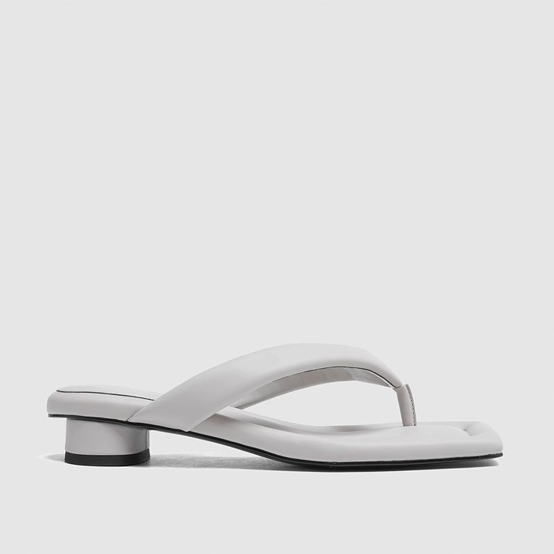 Fashion Square Heel Slippers Casual Rubber Flip Flops Shoes Woman 2025 Shale Female Beach Pantofle Block Luxury Soft Hawaiian Sabot New