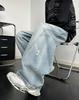 Lichtblauwe gescheurde machete jeans heren Amerikaanse high-end broek rechte losse wijde pijpen broek
