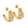 18K Gold Plated White Diamond Hoop & Stud Earrings - French Style Titanium Steel