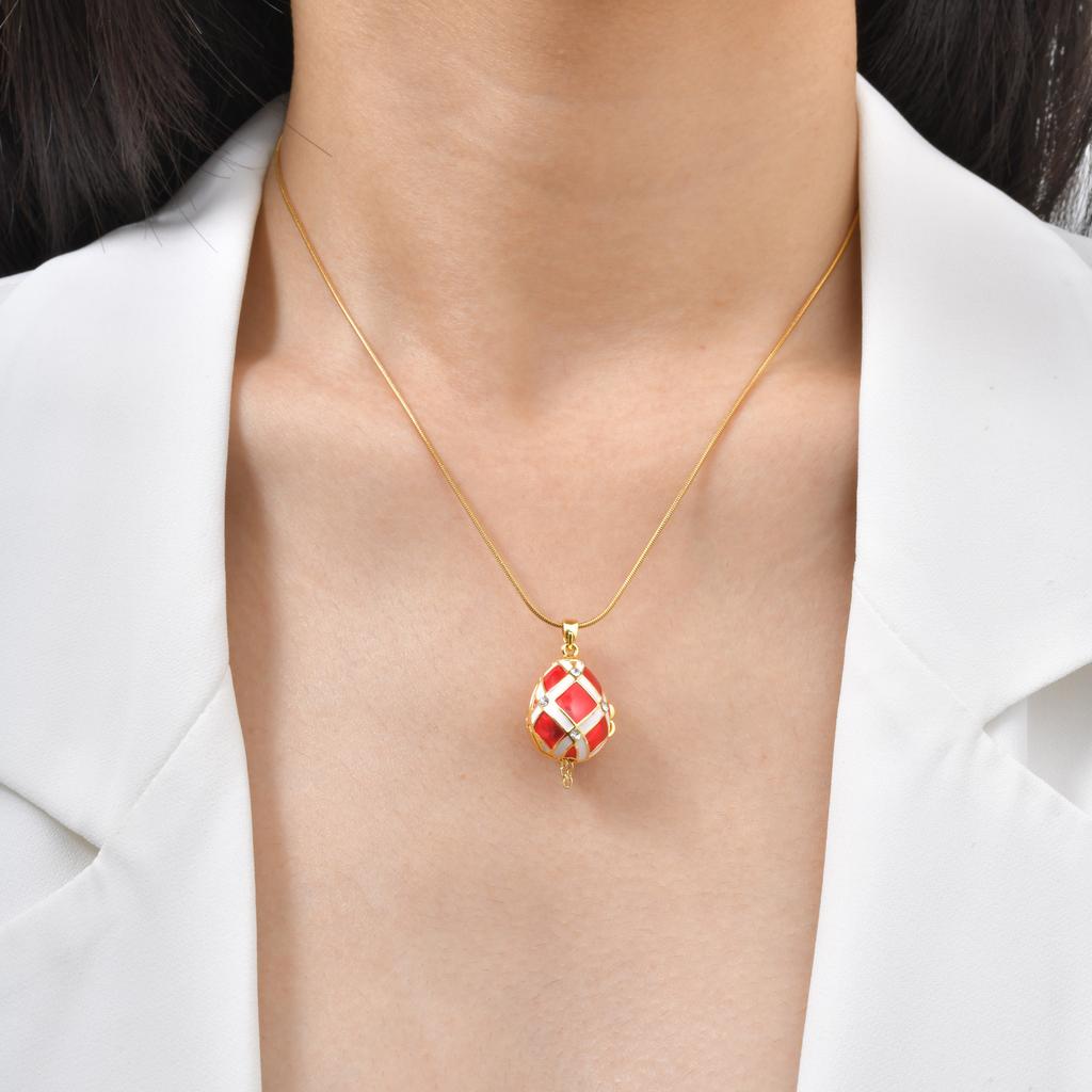 Copper Zircon Cross Egg Open Pendant Necklace Gold, Easter Ladies Jewelry Pnb-392