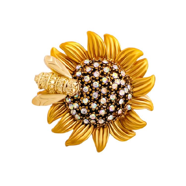 Bee Daisy Sunflower Brooches Enamel Crystal Flower Delicated Brooch Pin 1