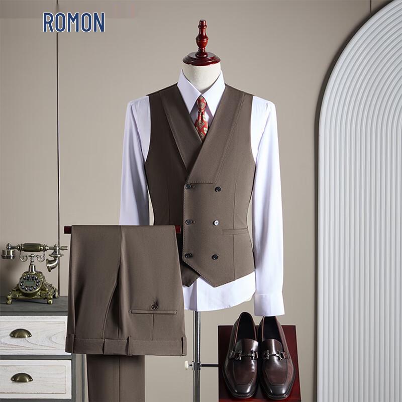 ROMON Men s Double-Breasted Wool Blend Suit Vest S