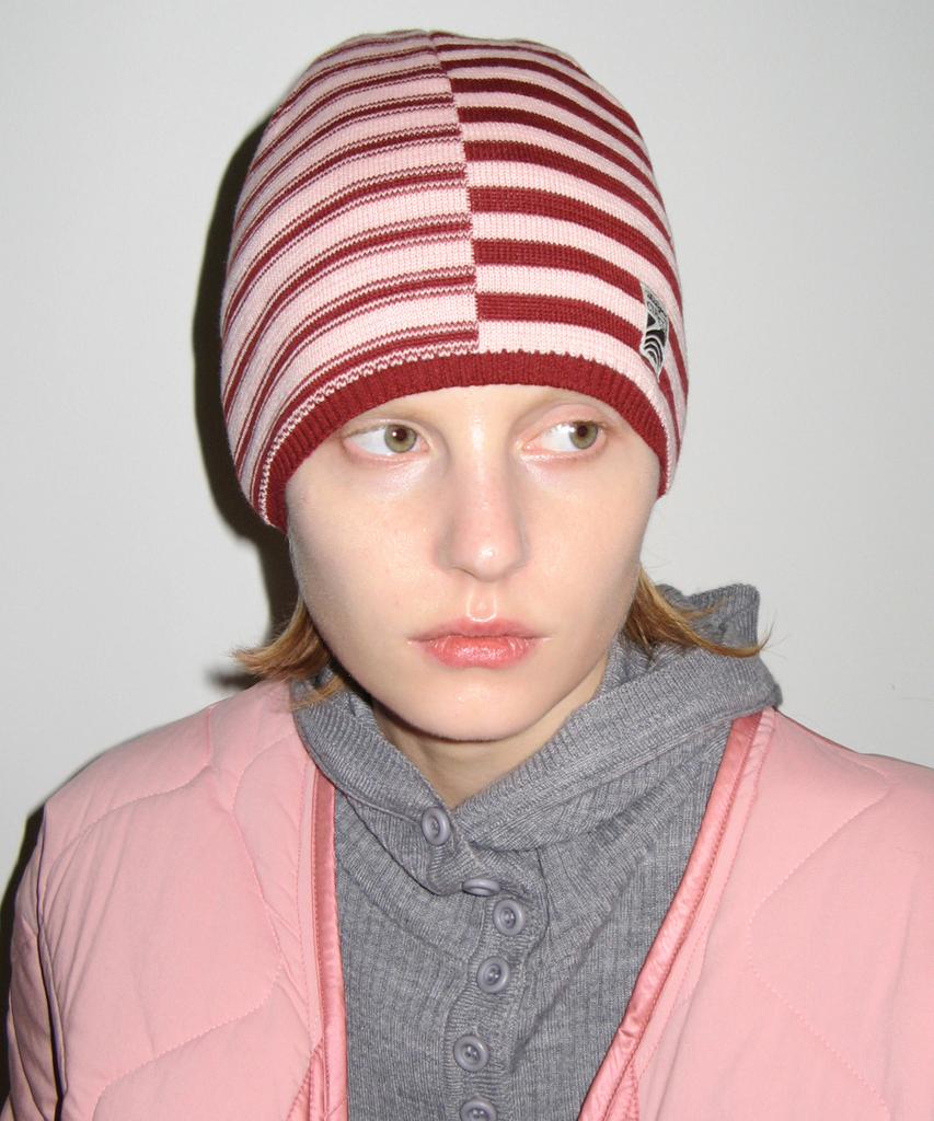 SINOON Stripe Color Block Beanie (Cherry)