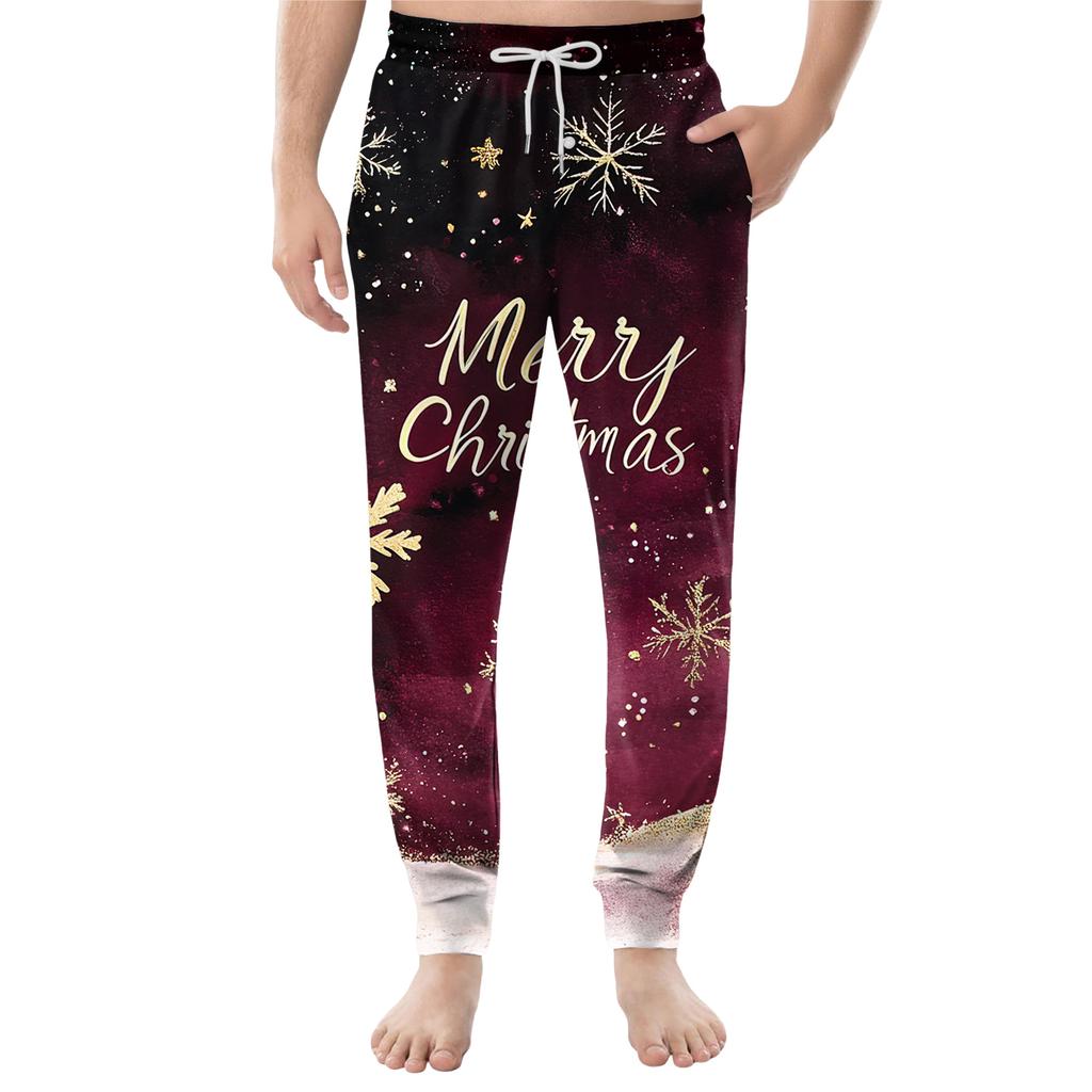 Men's Drawstring Pocket Cuffed Casual Pants Home Sleep Pants