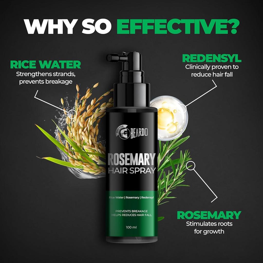 Beardo Rosemary Hair Spray 100 Ml With Redensyl And Rice Water Non Sticky Daily Hair Tonic For Men Frizz Control And Stronger Roots Care
