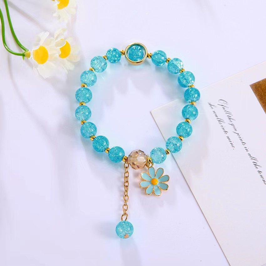 Exquisite Daisy Flower Bracelets Solid Color Beaded Elastic Rope Wristband Women Girls Jewelry Gifts