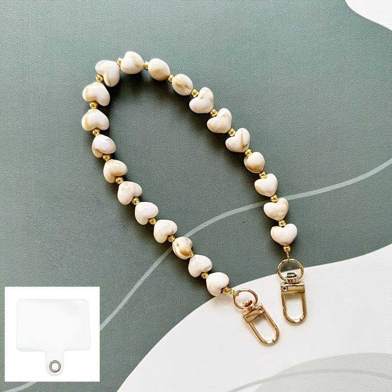 Fashion Acrylic Mobile Phone Chain Love Heart Pendant Beaded Telephone Lanyard Cellphone Hanging Rope For Women Jewelry