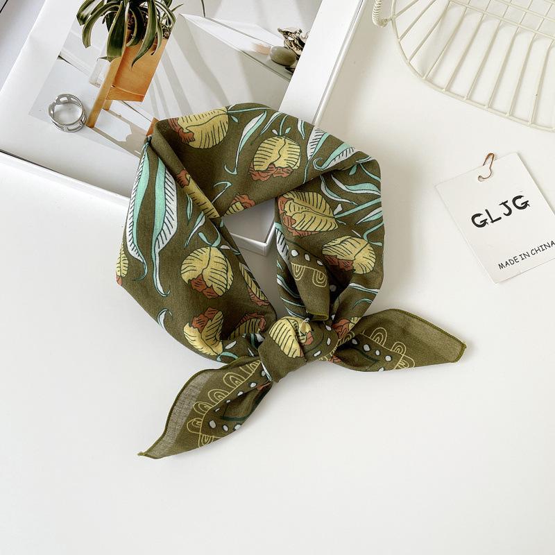 55 Cotton And Linen Headscarf Summer And Autumn Floral Silk Scarf Sweet Versatile Square Scarf Small Scarf Women'S Thin Decorative Silk Scarf