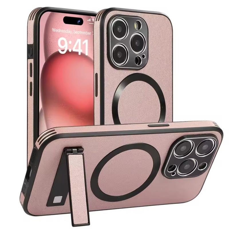 Luksusowe Magnetyczne Skórzane Etui z Podstawką na Telefon Dla iPhone 17 16 15 14 11 12 13 Pro Max Ładowanie Bezprzewodowe Dla Magsafe Wstrząsoodporna Pokrowiec