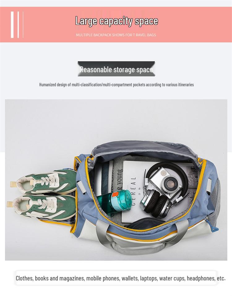 Multifunctional Travel Handbag with Wet/Dry Separation, Large Capacity, Shoe Compartment, and Double Shoulder Straps for Fitness and Storage