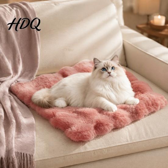 Non-slip Pet Bed for Floors Faux Fur Mat Soft Warm Cat Sleeping Pad with Bottom Portable Mat Travel Self-Warming Fuzzy Cozy Dogs Cats