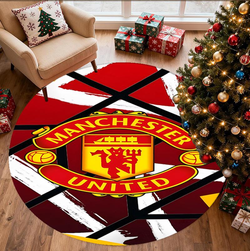 Manchester City FC Pattern Round Rug, Indoor/Outdoor Mat, for Picnic, Gameroom, Bedroom, Office, Living Room, Home Decor Carpet, Birthday Gift