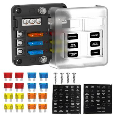 6 Way Fuse Block /24V ATO/ATC Fuse Block with 16 Fuse LED Indicators for Car, Boat, RV, Truck