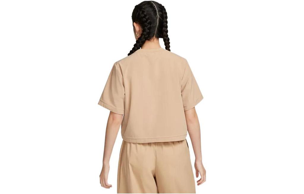 Nike T Shirts Women's Linen Yellow Crew Neck Moderate Straight Fit DQ6183-200