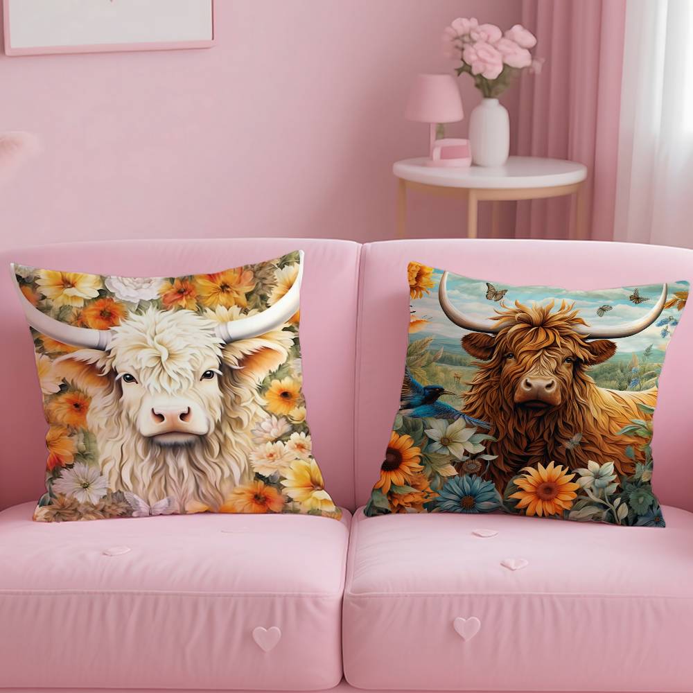 Vibrant Highland Cow Pattern Pillow Case pattern printing pillowcase living room sofa cushion cover bedroom room decor