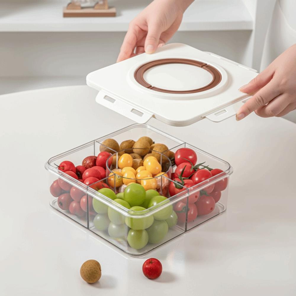 5 Grid Divided Plate with Lid Food Grade Plastic Fruit Storage Box  Snack Vegetable Fruit