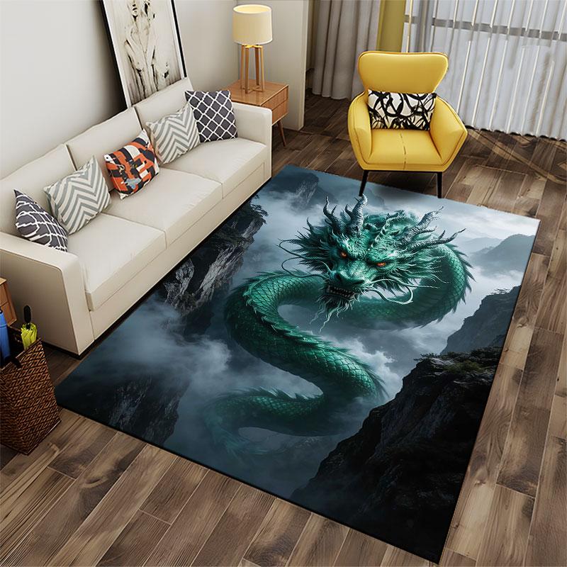 "Green Dragon In Misty Mountains" Suitable As a Non-slip Mat for the Living Room or Bedroom Sofa