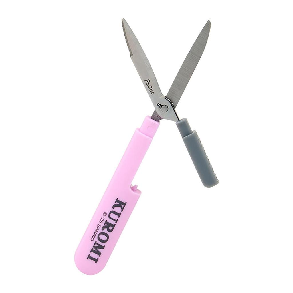 Sanrio Kuromi Portable Stainless Steel Copper and ABS with Cardboard Opener Function and Slim 615358 Scissors, Resin, Cap, Size,
