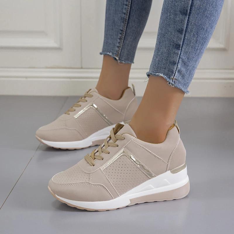 Casual Thick-soled Women Sports Shoes Fashion Lace-up Thick-soled Sports Shoes Comfortable Lightweight Outdoor Running Shoes