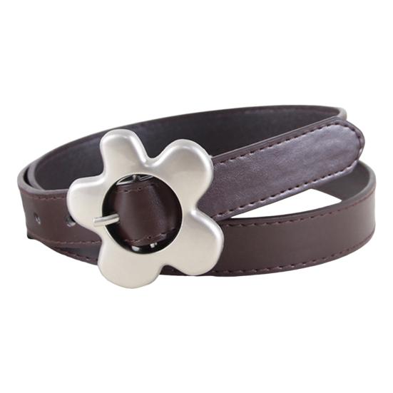 Imitation Leather Women Belt Metal Flower Pin Buckle Adjustable Design