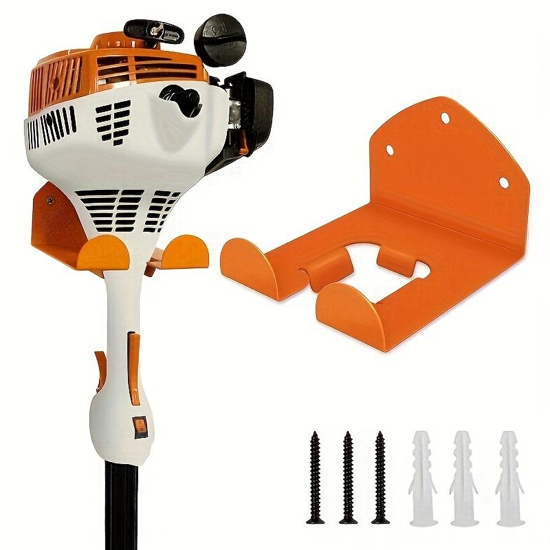 Heavy-Duty Steel Wall-Mounted Organizer Shelf for Lawn & Garden Tools - Easy Install Garage Storage Rack with Orange & Black Design, Holds Trimmers,
