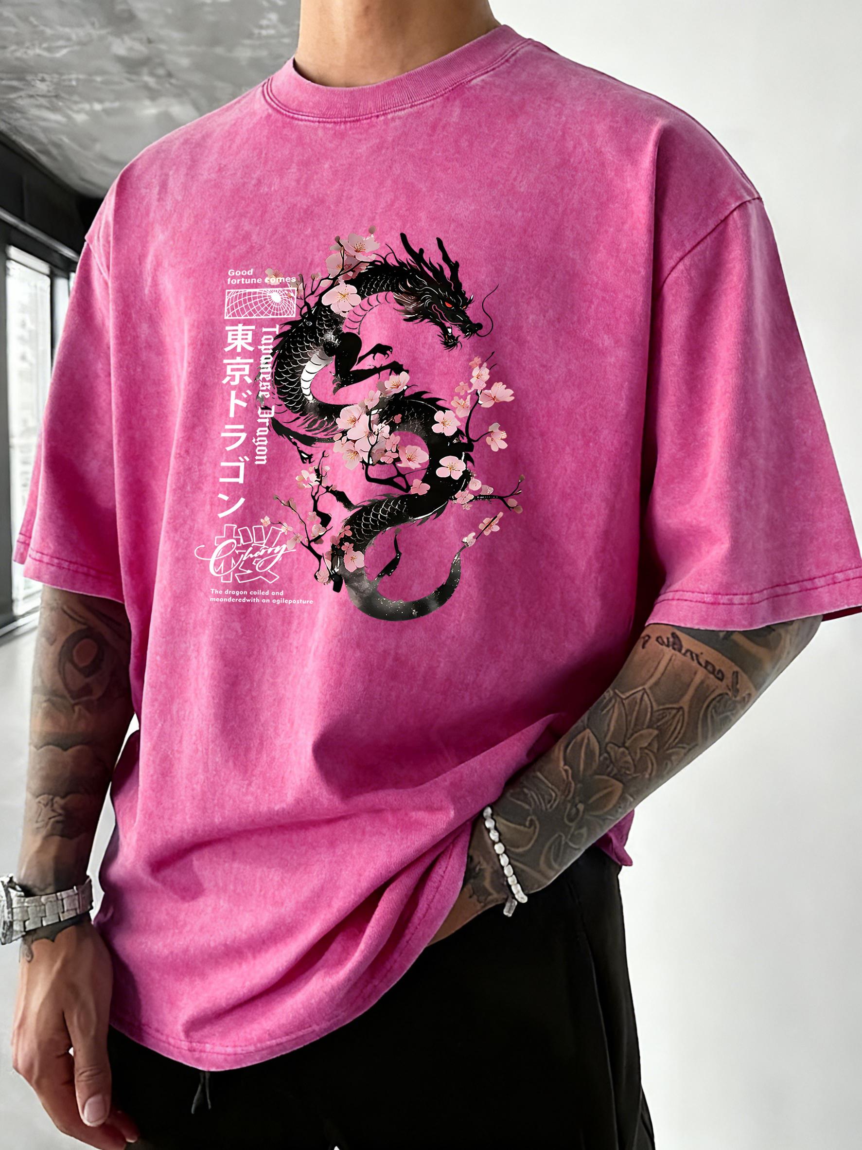 

Japanese Tokyo Sword Cherry Blossom Pattern Washed T Shirts Men Summer Cool TShirt Loose Gym Tops Casual Cotton Short Sleeve S