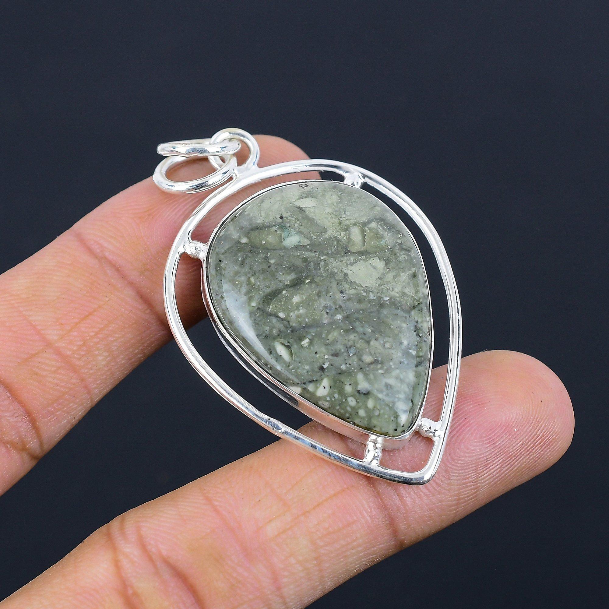 

Womens day Deal Sterling Silver Pear Polychrome Jasper Stone Bezel Boho Pendant