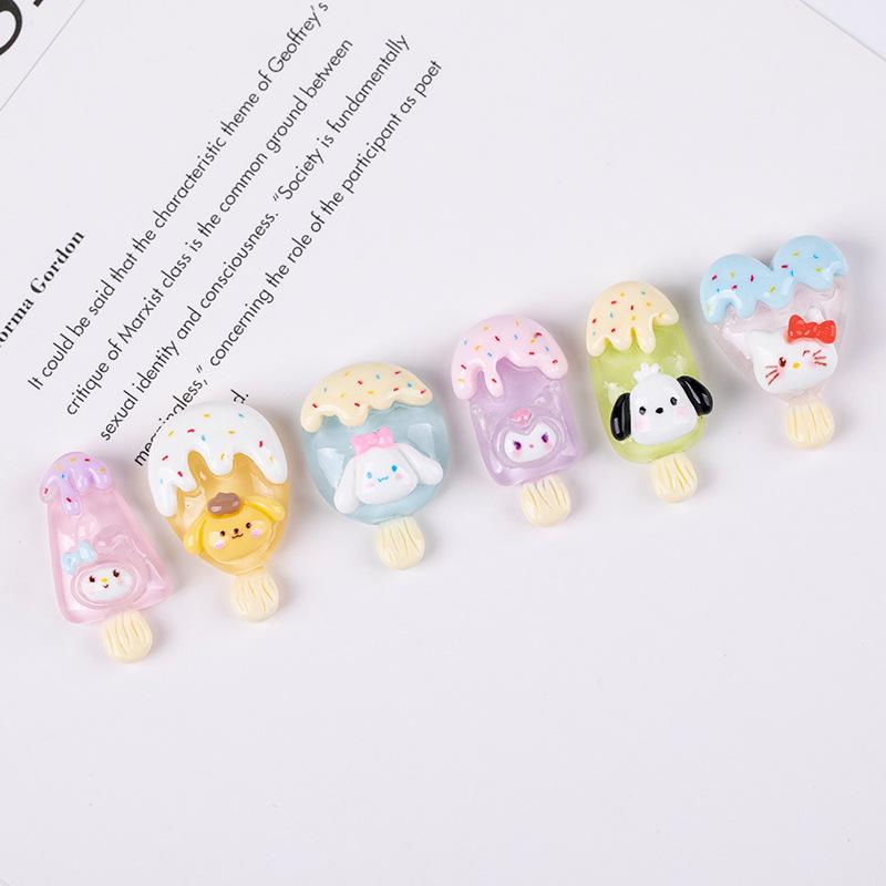 10 Pcs New Cartoon Bright Surface Ice Penetration Ice Cream Resin Flatback Jewelry Making Manicure Hairwear Accessories A30