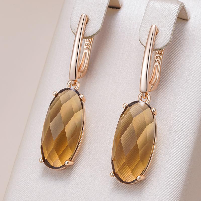 Jewelry Ring 1 Women's Light/Brown/Gold Fashion Big Oval Natural Zircon English Earrings Simple Rose Color High Quality Daily Jewelry