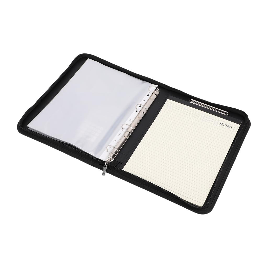 Business Portfolio with Zipper 10 Transparent File Bags PU Leather 30 Sheets Notebook 12 Digit Solar Calculator 10.1