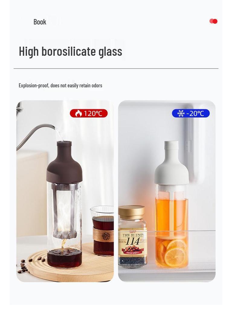 Wine Bottle Shaped Glass Kettle: High Borosilicate Glass for Cold Water, Hand Drip Coffee, or Fruit Tea with Strainer.