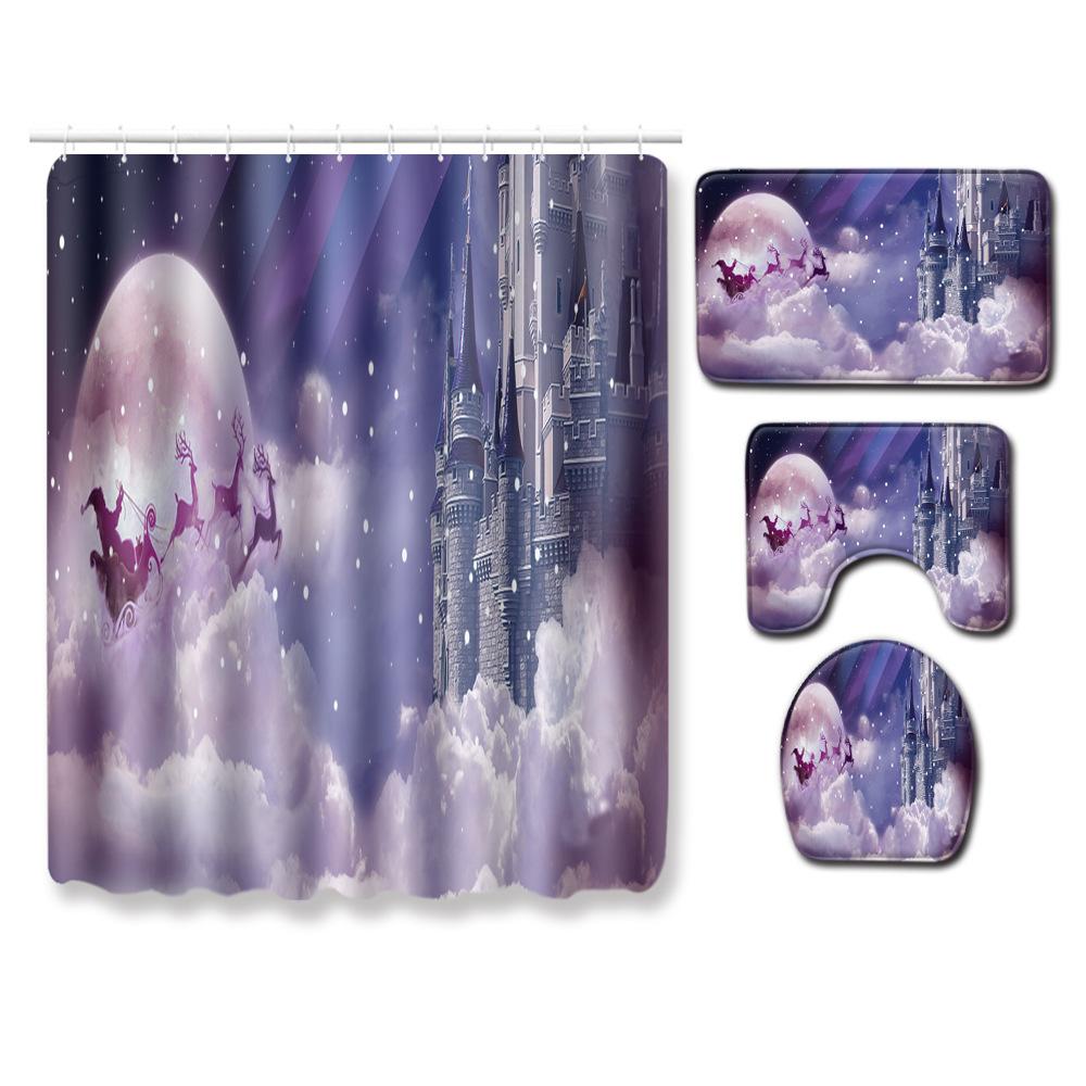 Fashion Textured Bathroom Shower Curtain Floor Mat Toilet Cover Foot Mat Four-Piece Set