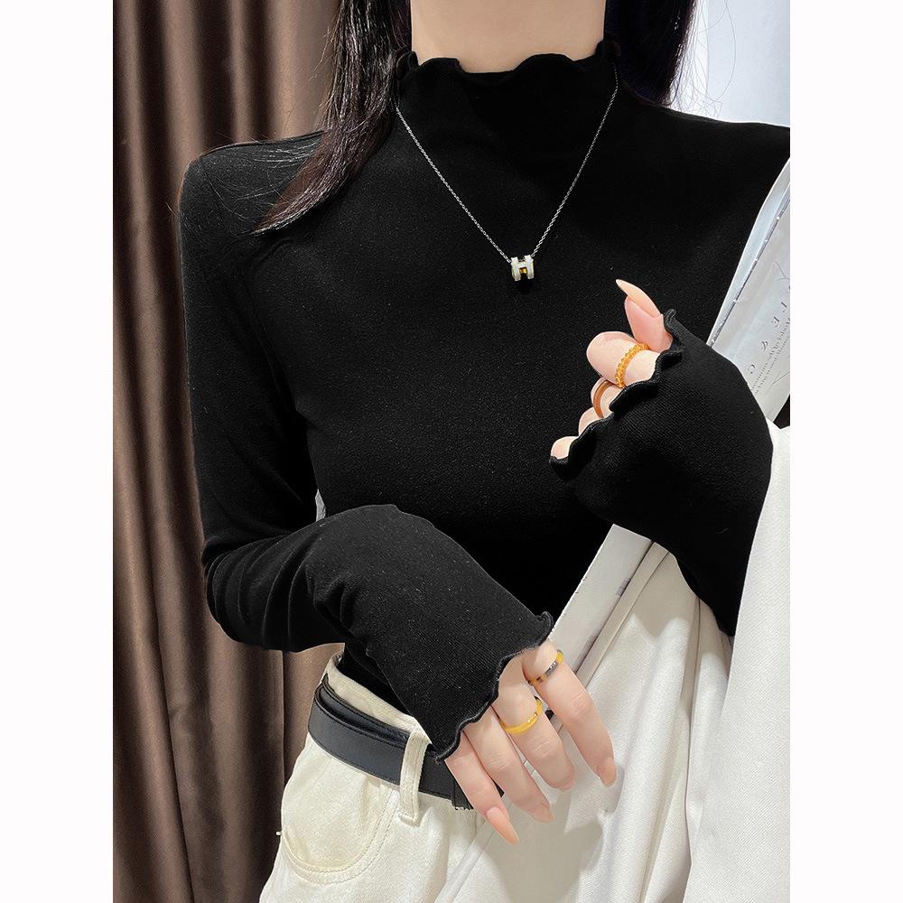 

Women s Long Sleeve Ruffle Edge Turtleneck Base Layer for Autumn/Winter 2XL