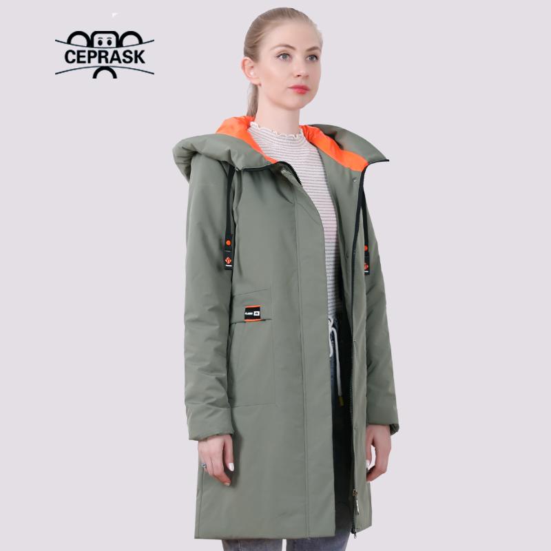 CEPRASK Neue Frühjahr frauen Jacke Lässig Dünne Mode Weiblich Stepp Mantel Herbst Mit Kapuze Lange Parkas Plus Größe Oberbekleidung