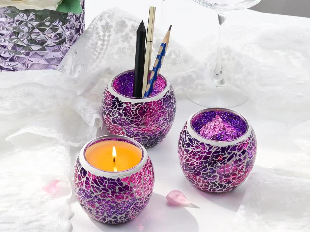 European Style Glass Mosaic Candle Holder, Bar Decoration, Colored Glass Candle Holder Decoration, Creative Candle Cup Ornament