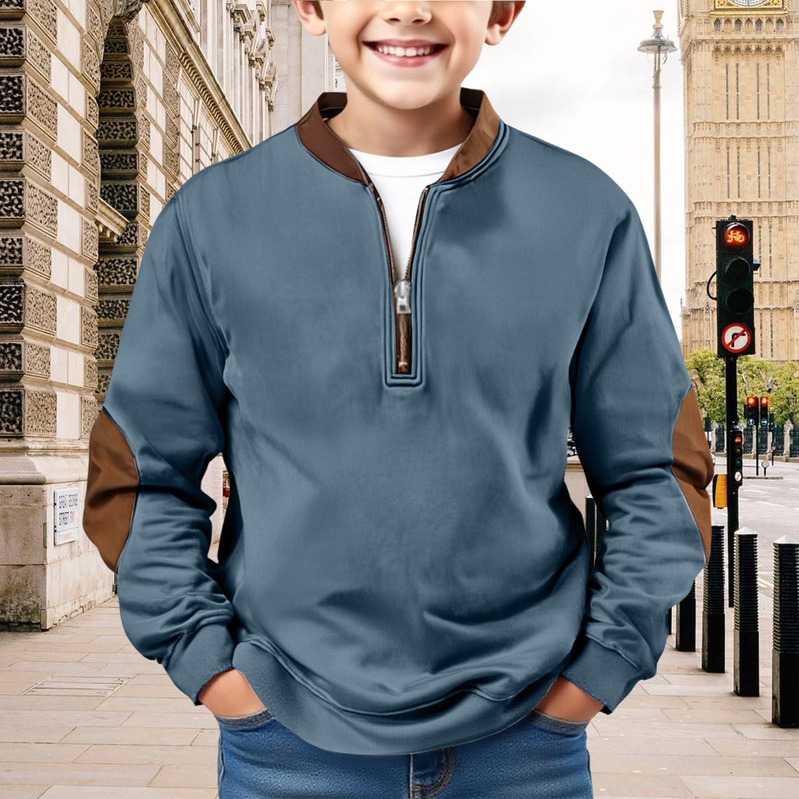 

Детский свитшот для мальчиков, рубашки с длинным рукавом, однотонная повседневная рубашка-пуловер, одежда для улицы на осень для мальчика-подростка 120 синий