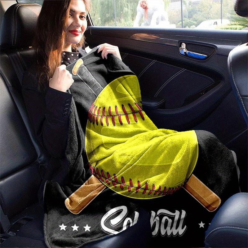 1pc Softball Printing Lightweight Flannel Blanket, Comfortable and Warm Blanket, for Camping Sofa Bed and Couch Office, Gift