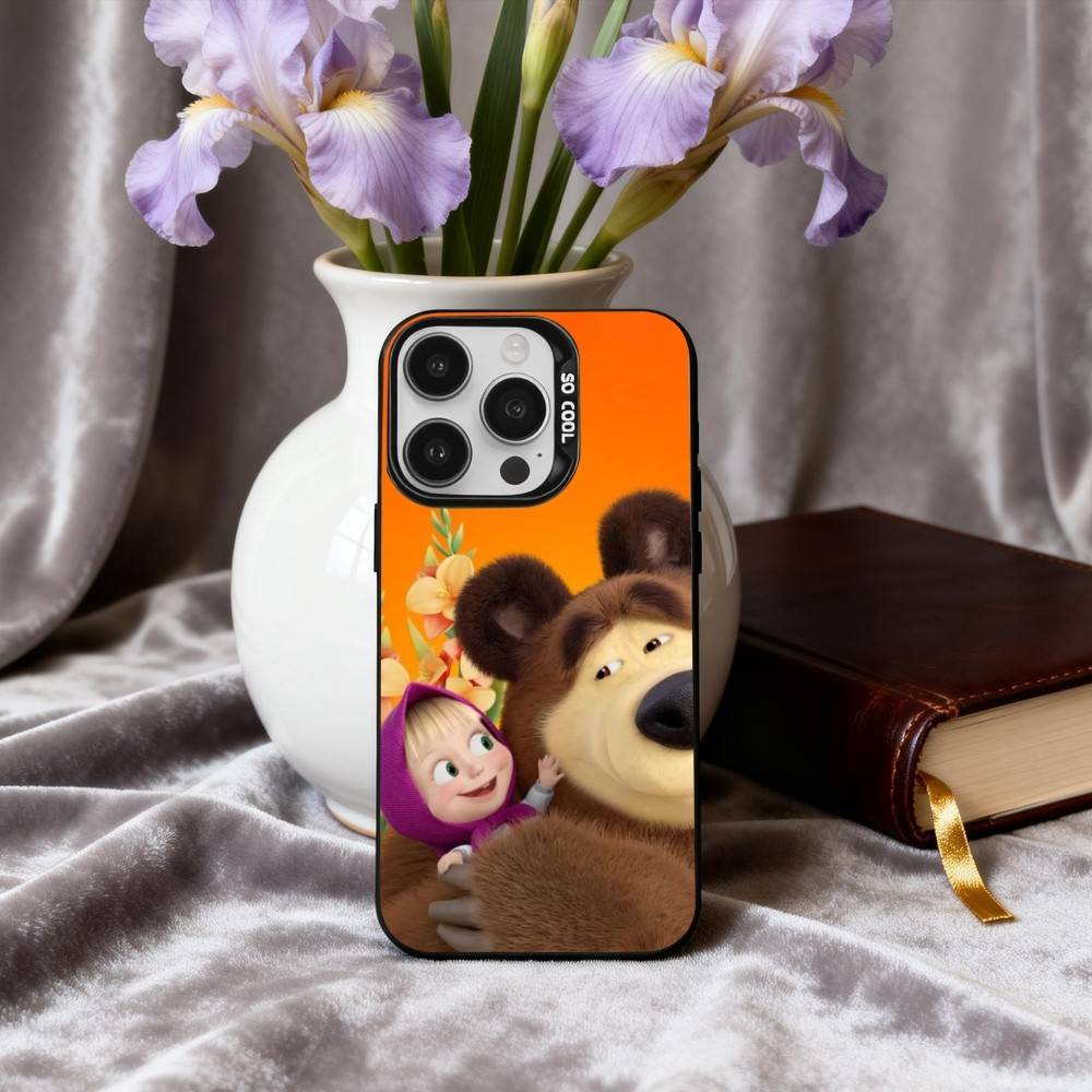 Cute M-Masha and the B-Bears Phone Case For iPhone17,16,15,14,13,12,11 Plus,Pro Max Black Candy Silver Phone Case